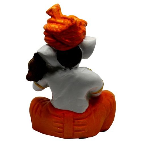 Small Lord Ganesha Idol Playing Instruments Best & Unique Design Orange & White for Home Decor - Karigaari India Aesthetic Home Decor