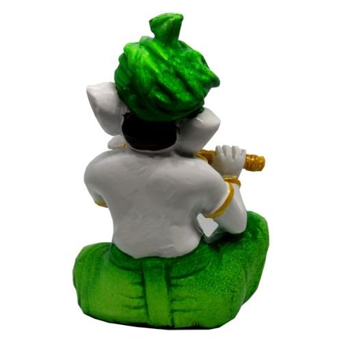 Lord Ganesha Idol Playing Flute Best & Unique Design Green for Home Decor - Karigaari India Aesthetic Home Decor