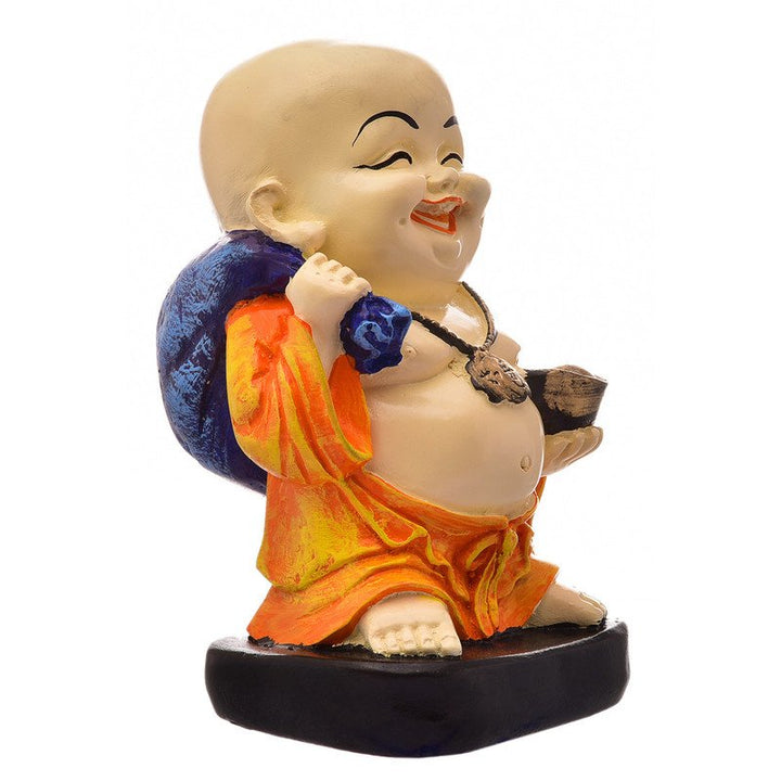 Handcrafted Ployresin Standing Laughing Lord Buddha Statues Showpiece Home Decor/Office Decor/Spiritual Gift, Orange - Karigaari India Aesthetic Home Decor