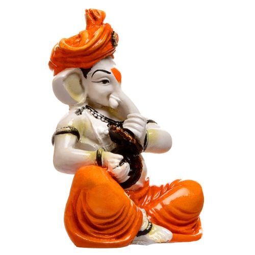Unique Little Lord Ganesha Playing Manjira Idol Orange Best for Home Decor - Karigaari India Aesthetic Home Decor