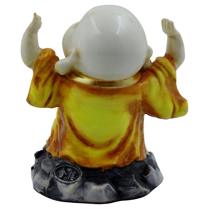 Handcrafted Ployresin Lord Buddha Laughing And Standing Statue Showpiece Home Decor/Office Decor/Spiritual Gift, White And Yellow - Karigaari India Aesthetic Home Decor