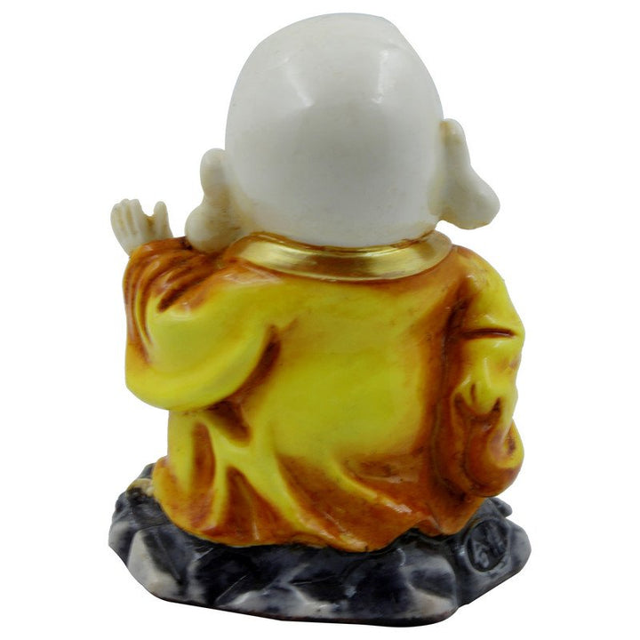 Handcrafted Ployresin Lord Buddha Laughing And Standing On Stone White And Yellow Statue Showpiece Home Decor/Office Decor/Spiritual Gift - Karigaari India Aesthetic Home Decor