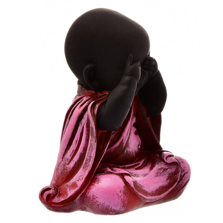 Handcrafted Ployresin Sitting With Putting Fingers On Eyes Pink Colour Lord Buddha Statue Showpiece Home Decor/Office Decor/Spiritual Gift - Karigaari India Aesthetic Home Decor