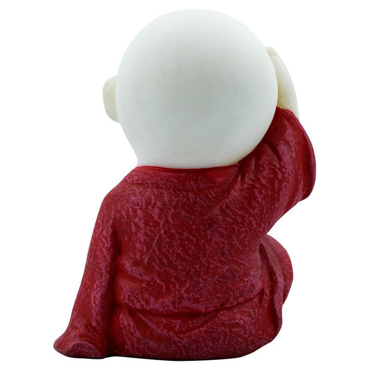 Handcrafted Ployresin Lord Buddha Sitting And Putting Hand On Head Statue Showpiece Home Decor/Office Decor/Spiritual Gift, White And Red - Karigaari India Aesthetic Home Decor