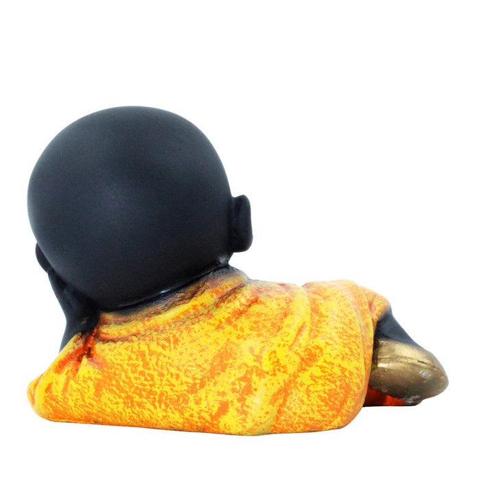 Handcrafted Ployresin Lord Buddha Sleeping Statue Showpiece Home Decor/Office Decor/Spiritual Gift, Black And Orange - Karigaari India Aesthetic Home Decor