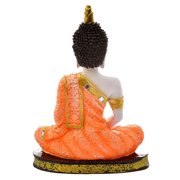 Handcrafted Ployresin Meditating Orange Colour Sitting Lord Buddha Statue Showpiece Home Decor/Office Decor/Spiritual Gift - Karigaari India Aesthetic Home Decor