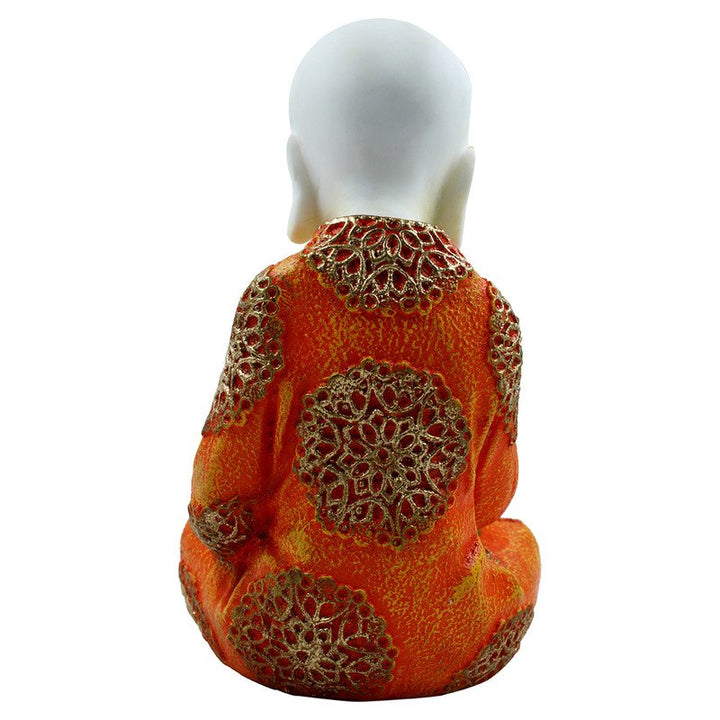 Handcrafted Ployresin Lord Buddha Sitting White And Orange Statue Showpiece Home Decor/Office Decor/Spiritual Gift - Karigaari India Aesthetic Home Decor