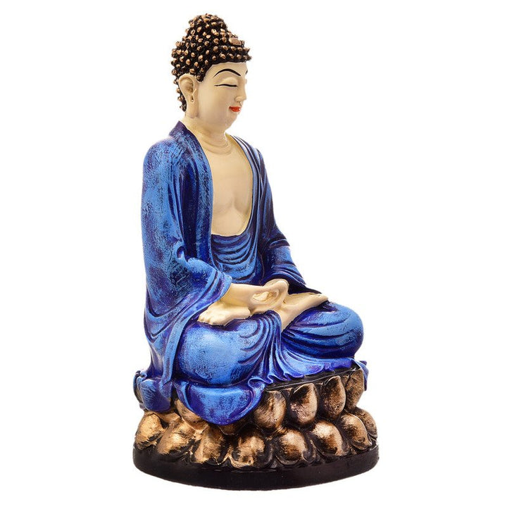 Handcrafted Ployresin Lord Buddha Meditating Statue Sitting On Lotus Showpiece Home Decor/Office Decor/Spiritual Gift, Blue - Karigaari India Aesthetic Home Decor