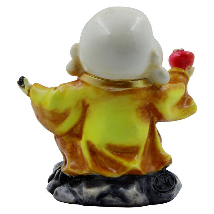 Handcrafted Ployresin Lord Buddha Laughing And Standing With Taking Apple in Hand White And Yellow Statue Showpiece Home Decor/Office Decor/Spiritual Gift - Karigaari India Aesthetic Home Decor