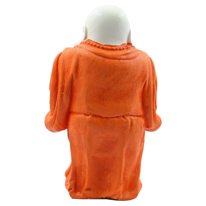 Handcrafted Ployresin Lord Buddha Standing With Putting Hand On Mouth Statue Showpiece Home Decor/Office Decor/Spiritual Gift, White And Orange - Karigaari India Aesthetic Home Decor