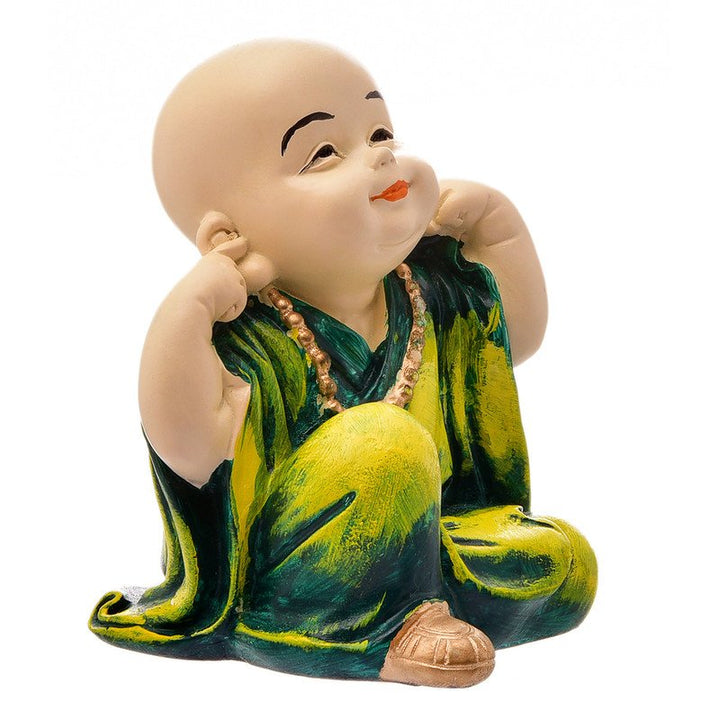 Handcrafted Ployresin Lord Buddha Statue Sitting Putting Fingers In Ears Light Green Colour  Showpiece Home Decor/Office Decor/Spiritual Gift - Karigaari India Aesthetic Home Decor