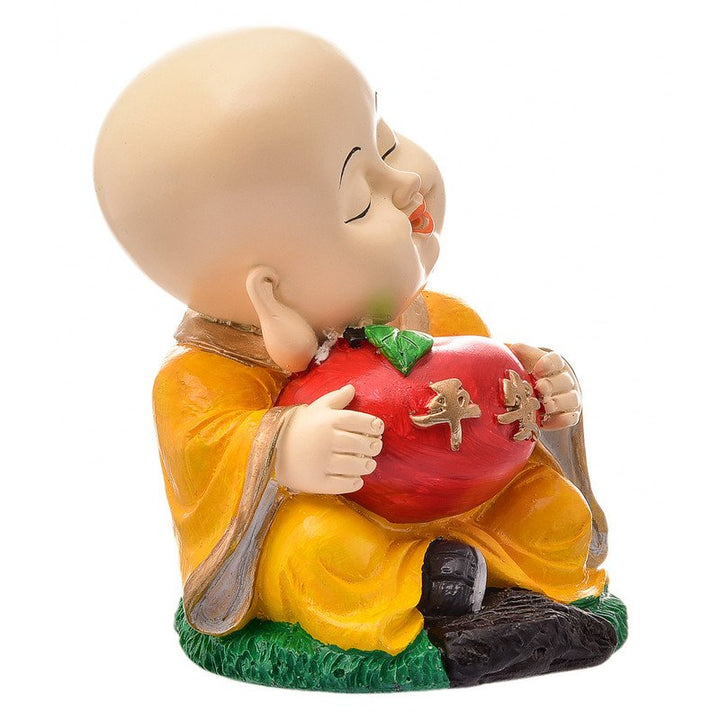 Handcrafted Ployresin Lord Buddha Orange Colour Sitting With Taking Apple In Hand Statue  Showpiece Home Decor/Office Decor/Spiritual Gift - Karigaari India Aesthetic Home Decor