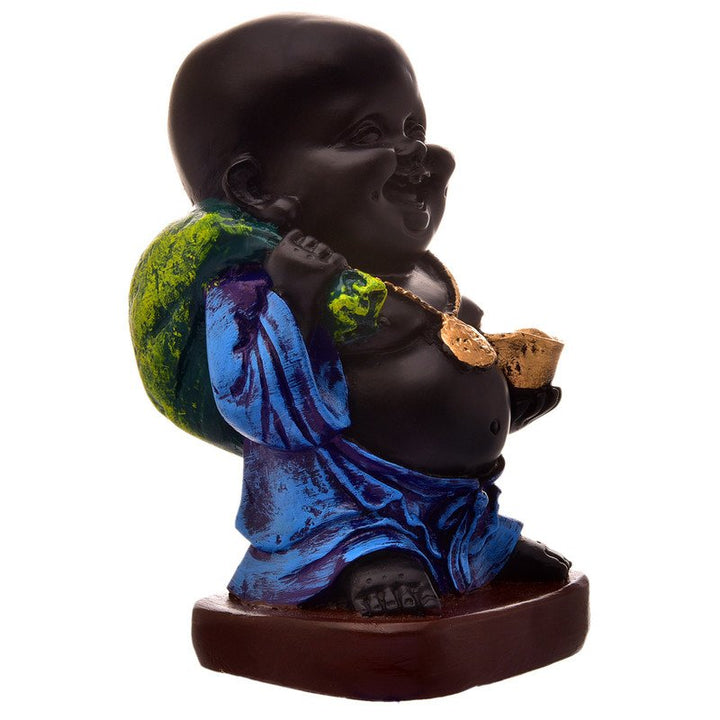 Handcrafted Ployresin Lord Buddha Laughing Statue  Showpiece Home Decor/Office Decor/Spiritual Gift, Blue And Black Colour - Karigaari India Aesthetic Home Decor