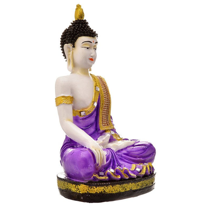 Handcrafted Ployresin Lord Buddha Purple Colour Meditating Sitting Statue Sitting On Golden  Colour Table Showpiece Home Decor/Office Decor/Spiritual Gift - Karigaari India Aesthetic Home Decor