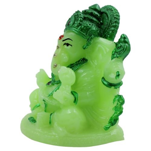 Small Lord Ganesha Sitting With Folding Leg Idol Crystal Green Colour for Home Decor - Karigaari India Aesthetic Home Decor