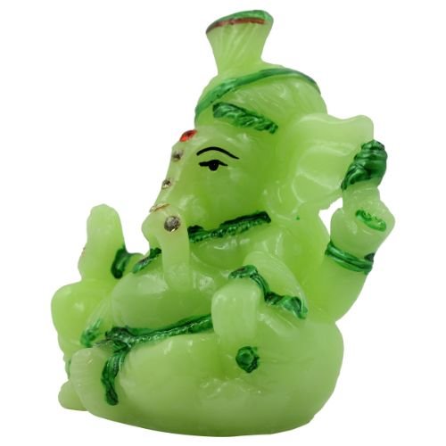Lord Ganesha Sitting with One Leg Fold Crystal Green Colour Idol for Home Decor - Karigaari India Aesthetic Home Decor
