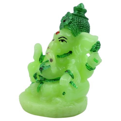 Small Lord Ganesha Sitting With Folding Leg Crystal Green Colour Idol for Home Decor - Karigaari India Aesthetic Home Decor
