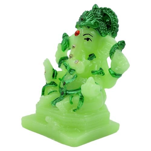 Small Lord Ganesha With Rat Sitting Wearing Green Ornaments Crystal Green Idol for Home Decor - Karigaari India Aesthetic Home Decor