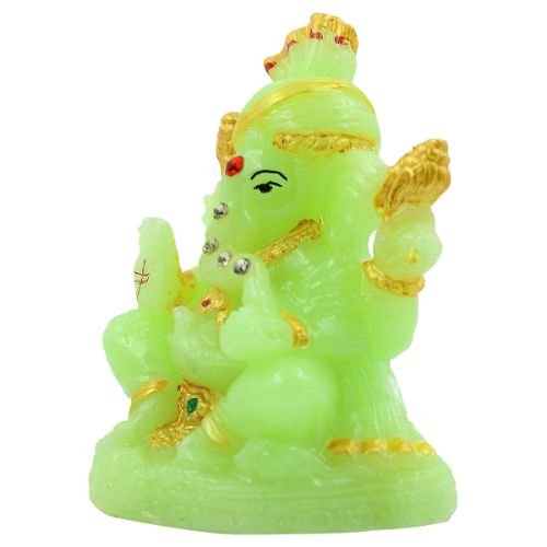 Small Lord Ganesha sitting Unique Crystal Green Colour Idol with Golden Ornaments for Home Decor - Karigaari India Aesthetic Home Decor