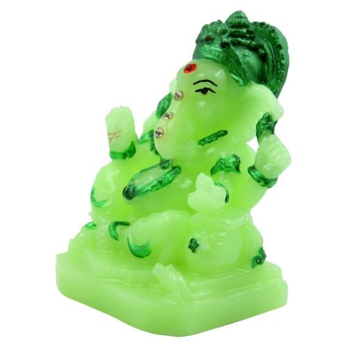 Unique Crystal Green Colour Lord Ganesha sitting with One leg Up Idol for Home Decor - Karigaari India Aesthetic Home Decor