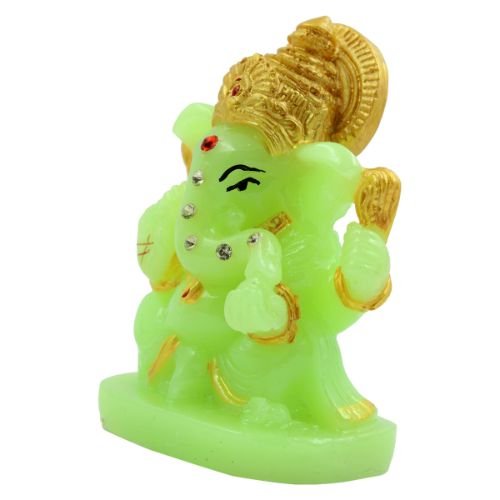 beautiful Lord Ganesha sitting Unique Crystal Green Colour Idol with Golden Ornaments for Home Decor - Karigaari India Aesthetic Home Decor