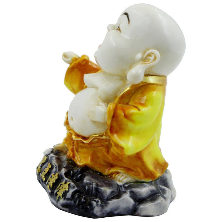 Handcrafted Ployresin Lord Buddha Standing, Laughing White And Yellow Statue Showpiece Home Decor/Office Decor/Spiritual Gift - Karigaari India Aesthetic Home Decor