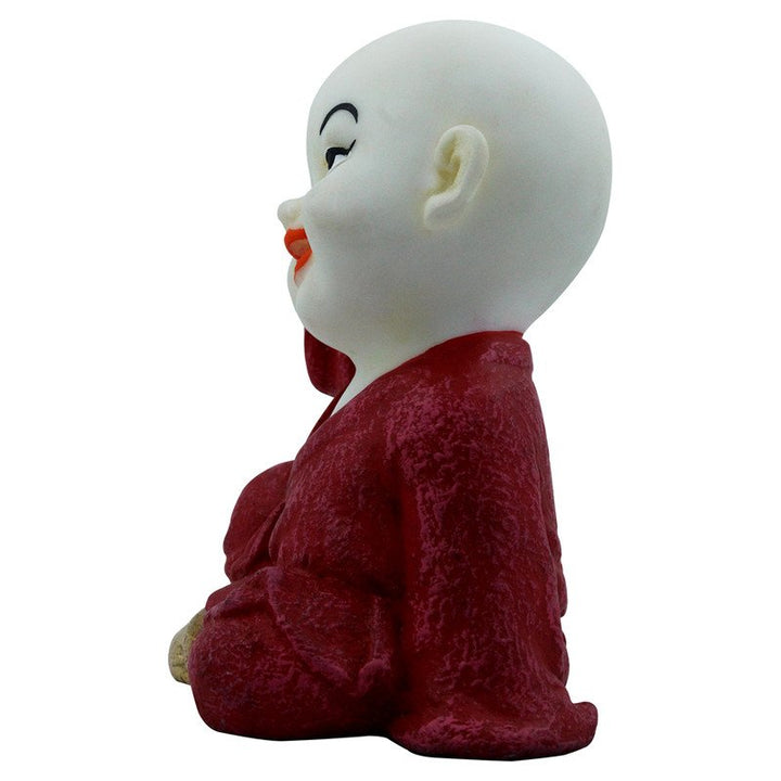 Handcrafted Ployresin Lord Buddha Sitting And Putting Hand On Head Statue Showpiece Home Decor/Office Decor/Spiritual Gift, White And Red - Karigaari India Aesthetic Home Decor