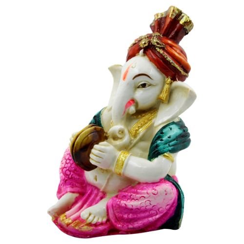Lord Ganesha Playing Instrument wearing Pink Dhoti Idol for Home Decor - Karigaari India Aesthetic Home Decor