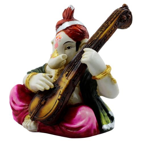 Lord Ganesha Playing Guitar Wearing Pink Dhoti Idol for Home Decor - Karigaari India Aesthetic Home Decor