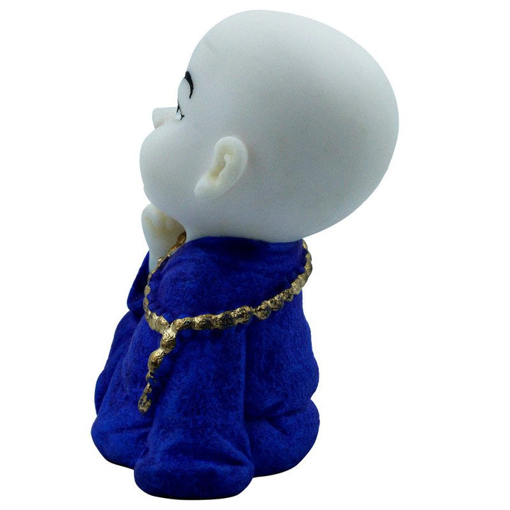Handcrafted Ployresin Lord Buddha Sitting And Thinking Statue Showpiece Home Decor/Office Decor/Spiritual Gift, White And Blue - Karigaari India Aesthetic Home Decor