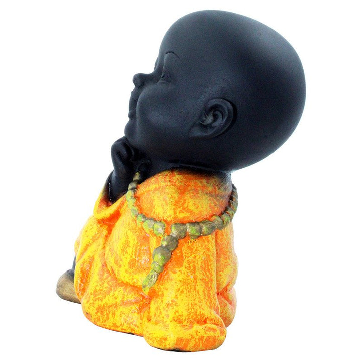 Handcrafted Ployresin Lord Buddha Sitting And Thinking Statue Showpiece Home Decor/Office Decor/Spiritual Gift, Black And Orange - Karigaari India Aesthetic Home Decor