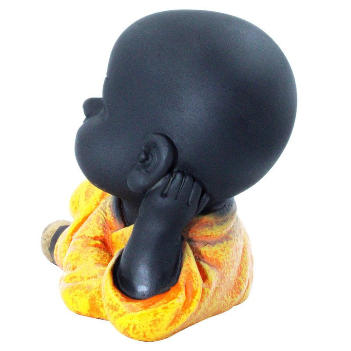 Handcrafted Ployresin Lord Buddha Sleeping Statue Showpiece Home Decor/Office Decor/Spiritual Gift, Black And Orange - Karigaari India Aesthetic Home Decor