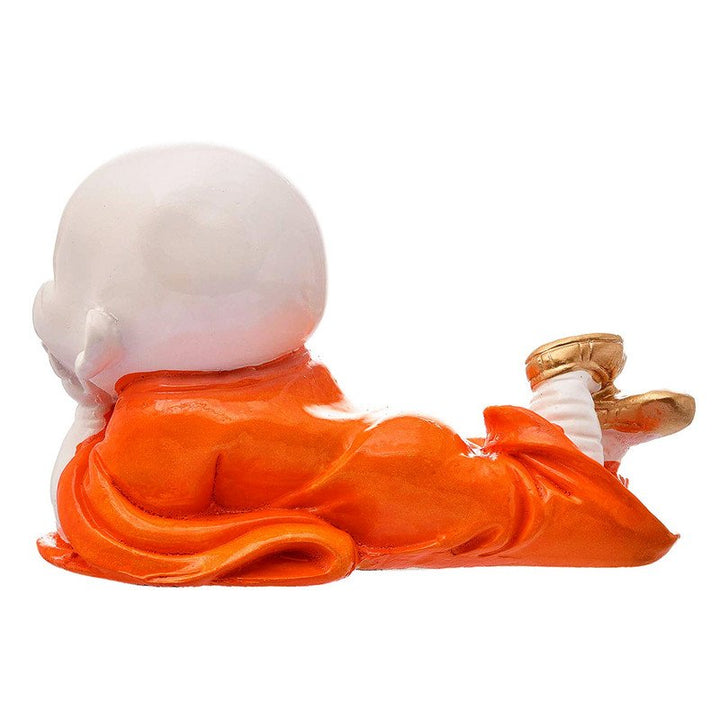 Handcrafted Ployresin Lord Buddha Sleeping With Putting Hand On Chicks Orange Colour  Statue Showpiece Home Decor/Office Decor/Spiritual Gift - Karigaari India Aesthetic Home Decor