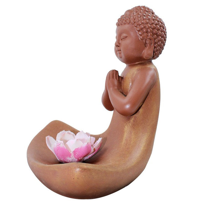 Handcrafted Ployresin Lord Buddha Praying Statue Showpiece Home Decor/Office Decor/Spiritual Gift, Brown - Karigaari India Aesthetic Home Decor