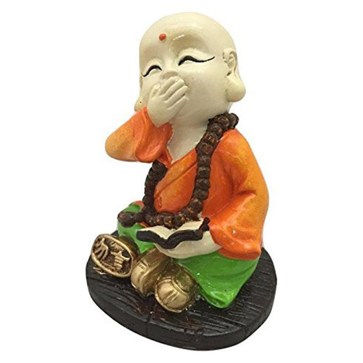 Handcrafted Ployresin Sitting With Putting Hand On Mouth Lord Buddha Statues Showpiece Home Decor/Office Decor/Spiritual Gift, Multicolour - Karigaari India Aesthetic Home Decor