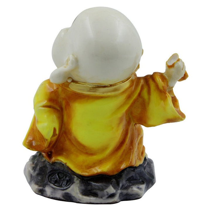 Handcrafted Ployresin Lord Buddha Standing On Stone And Laughing Statue Showpiece Home Decor/Office Decor/Spiritual Gift, Yellow - Karigaari India Aesthetic Home Decor