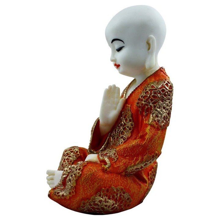 Handcrafted Ployresin Lord Buddha Sitting White And Orange Statue Showpiece Home Decor/Office Decor/Spiritual Gift - Karigaari India Aesthetic Home Decor