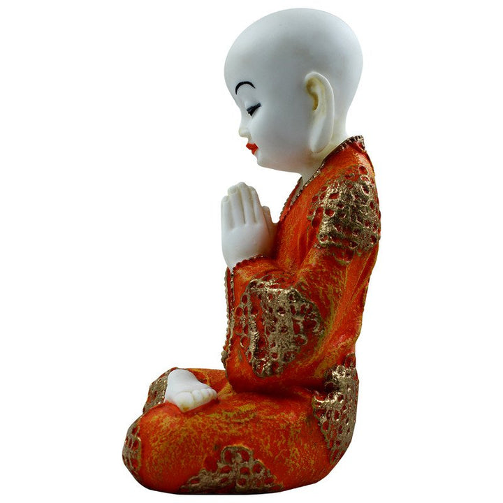 Handcrafted Ployresin Lord Buddha Praying  White And Orange Statue Showpiece Home Decor/Office Decor/Spiritual Gift - Karigaari India Aesthetic Home Decor