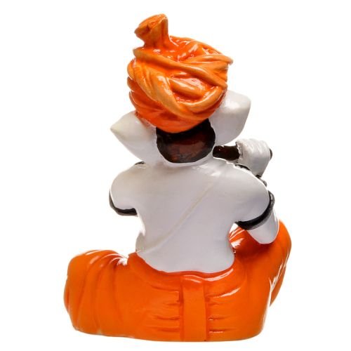Unique Little Lord Ganesha Playing Flute Idol Orange Best for Home Decor - Karigaari India Aesthetic Home Decor