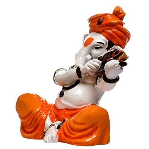 Unique Little Lord Ganesha Playing Violin Idol Orange Best for Home Decor - Karigaari India Aesthetic Home Decor