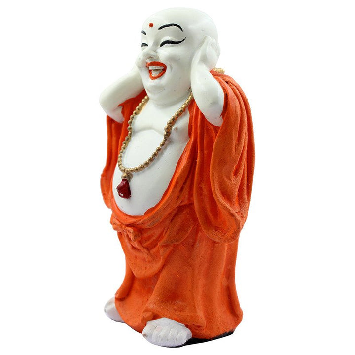 Handcrafted Ployresin Lord Buddha Standing With Putting Hand On Ears Statue Showpiece Home Decor/Office Decor/Spiritual Gift, Orange - Karigaari India Aesthetic Home Decor