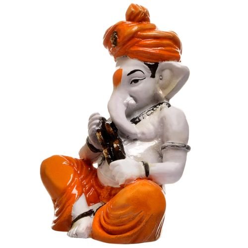 Unique Design Little Lord Ganesha Playing Instruments Idol Orange Best Item for Home Decor - Karigaari India Aesthetic Home Decor
