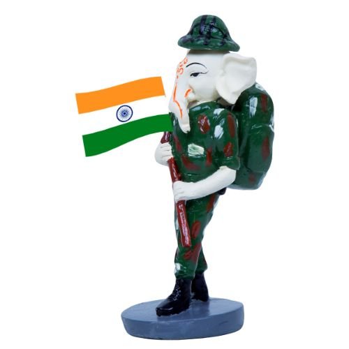 Unique Design Lord Ganesha In Soldier Uniform Holding Indian Flag Best Item for Home Decor - Karigaari India Aesthetic Home Decor