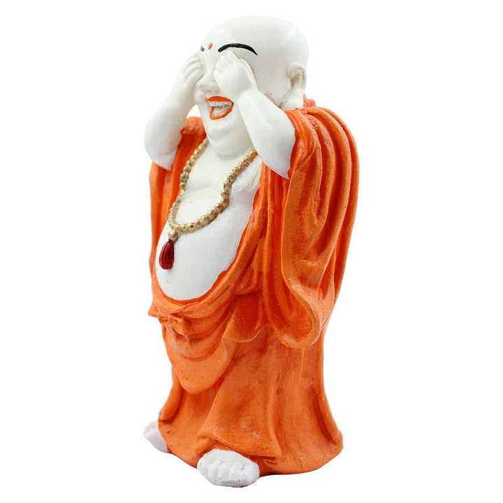Handcrafted Ployresin Lord Buddha Standing With Putting Hand On Eyes Statue Showpiece Home Decor/Office Decor/Spiritual Gift, Orange - Karigaari India Aesthetic Home Decor