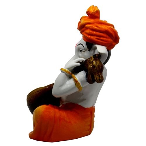 Small Lord Ganesha Idol Playing Instruments Best & Unique Design Orange & White for Home Decor - Karigaari India Aesthetic Home Decor