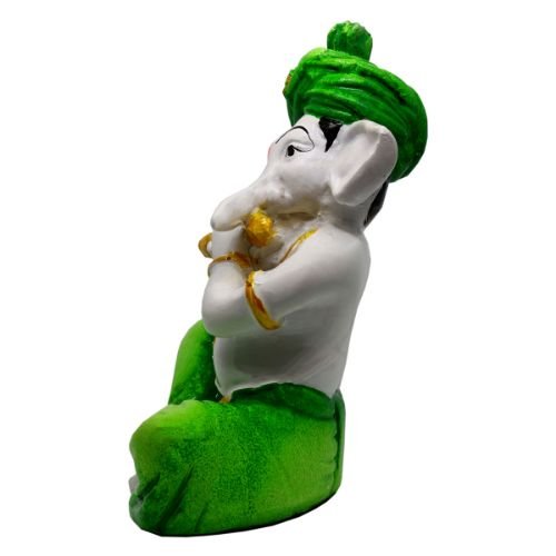 Lord Ganesha Idol Playing Flute Best & Unique Design Green for Home Decor - Karigaari India Aesthetic Home Decor