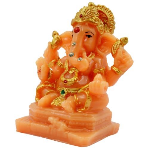 Lord Ganesha Wearing ornaments And Sitting Orange Colour Idol for Home Decor - Karigaari India Aesthetic Home Decor