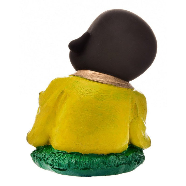 Handcrafted Ployresin Sitting With Taking Apple In Hand Lord Buddha Statue Showpiece Home Decor/Office Decor/Spiritual Gift, Yellow Colour - Karigaari India Aesthetic Home Decor