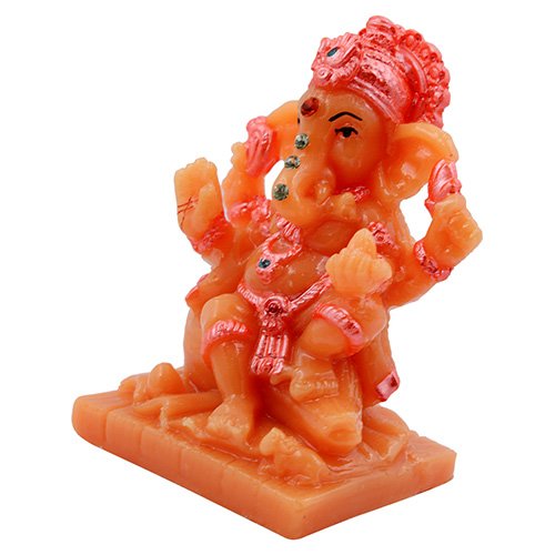 Small Lord Ganesha Sitting On Rock Idol Orange And Pink Ornaments Best for Home Decor - Karigaari India Aesthetic Home Decor