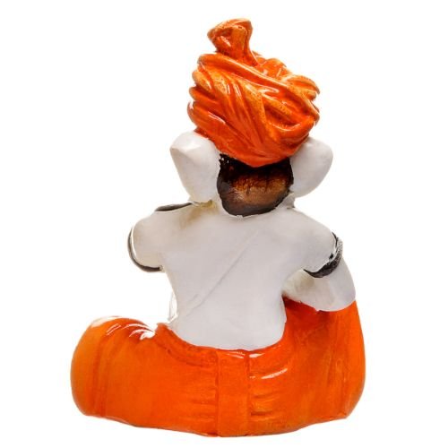 Unique Little Lord Ganesha Playing Manjira Idol Orange Best for Home Decor - Karigaari India Aesthetic Home Decor